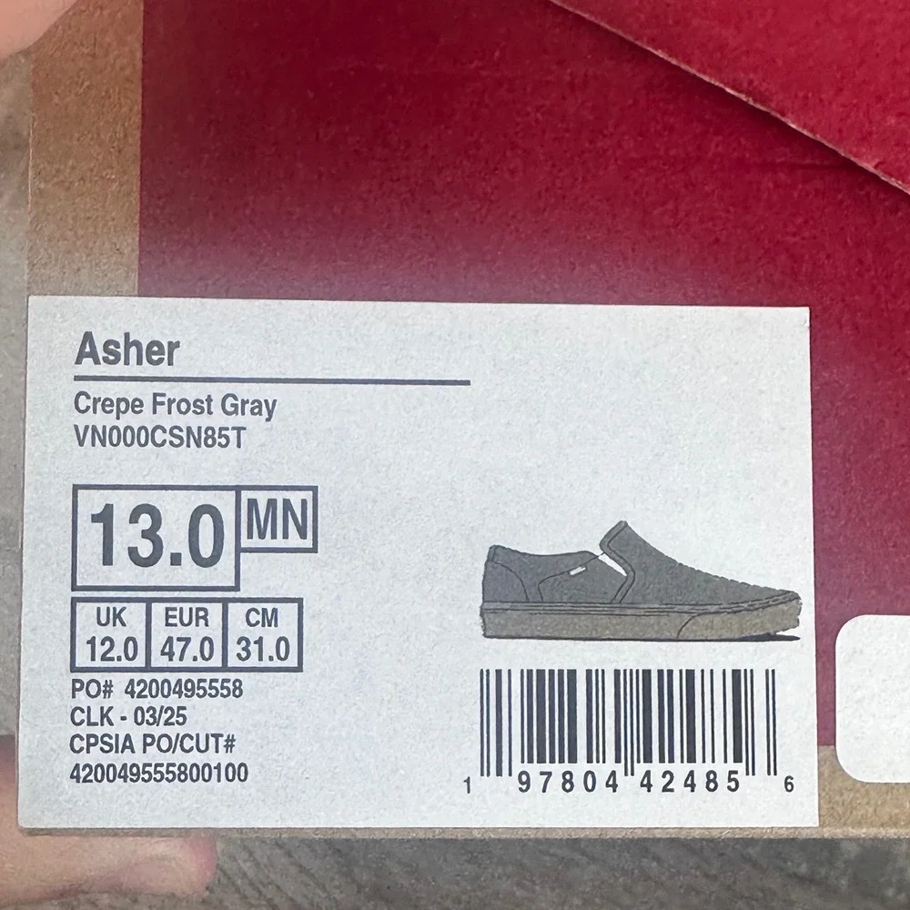 Vans Asher Slip On Shoes Men 13 Crepe Frost Gray Gum Sole Sneaker Streetwear NEW